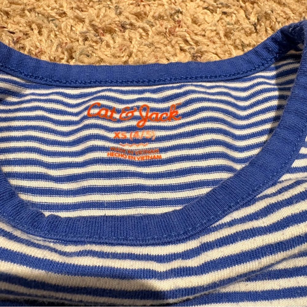 Cat & Jack Blue & Green Striped Kids Dress w/ Paper Airplaine Skirt Pattern - XS - Picture 4 of 4